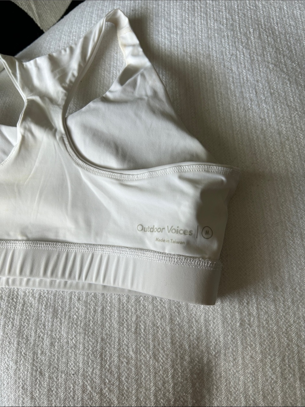 Outdoor Voices Cream Racerback Sports Bra with Supportive Band